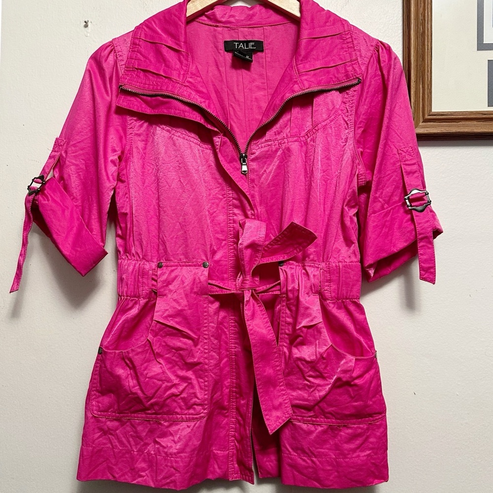 Talie Hot Pink Cotton Nylon Blend Y2K Zip Up Front Closure Blouse / Top